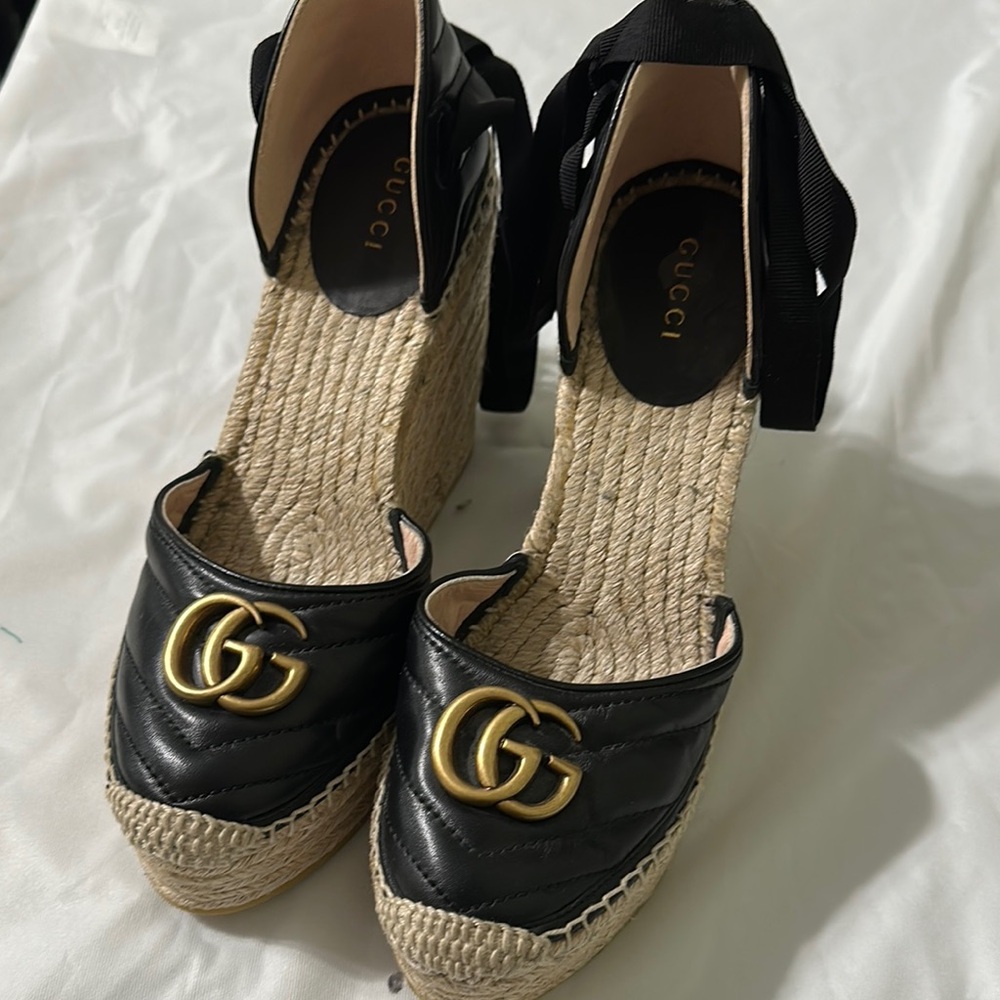 Gucci Black Espadrille Ankle Strap Shoes